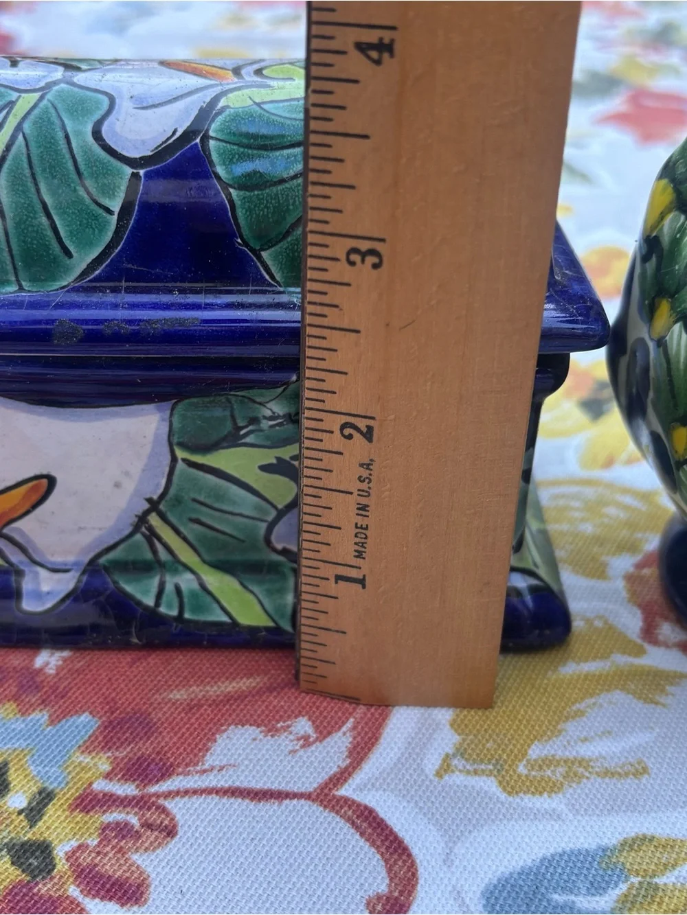 Hand-Painted Floral Ceramic Trinket Box and Vase - Blue Mexico